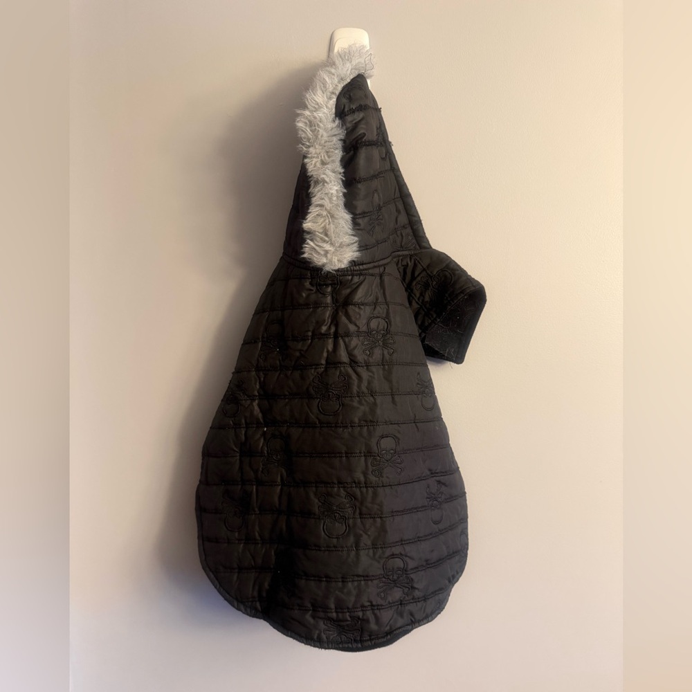 Top Paw Black Skull Dog Coat w/ Fur Trim Hood XL